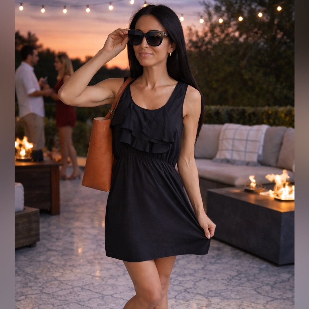 Ultra Pink Black Ruffle Mini Dress